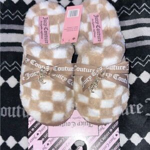 Juicy Couture Tan and White Plush Slippers
